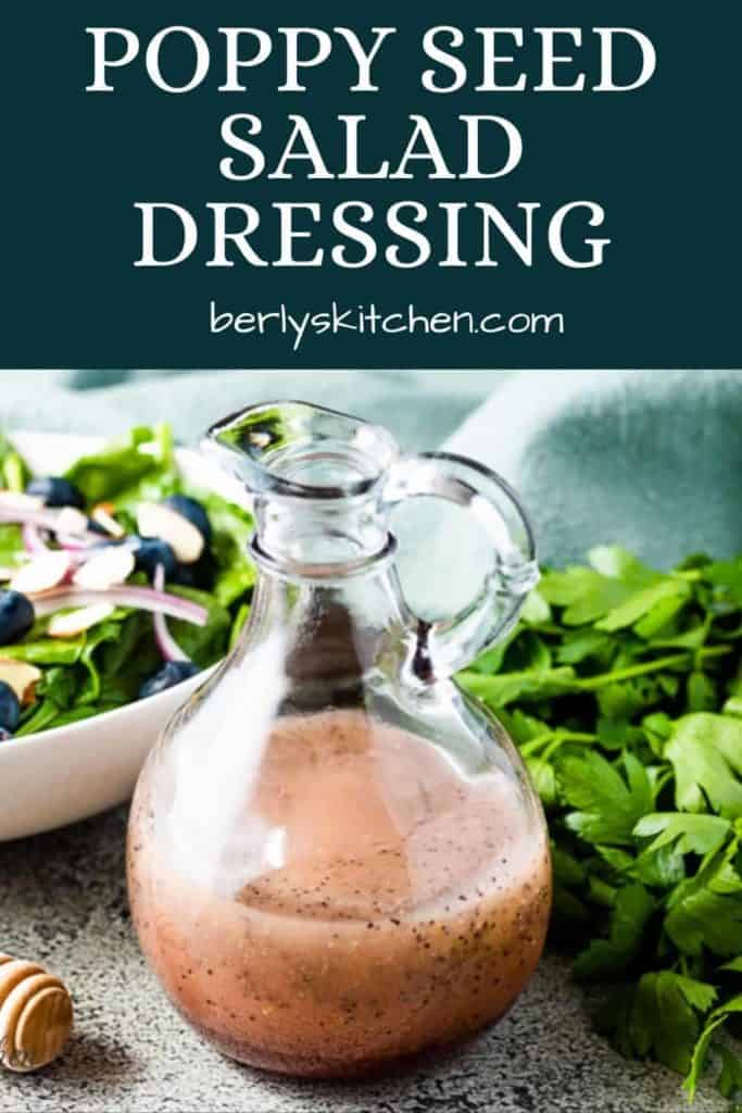The finished poppy seed salad dressing in a bottle.