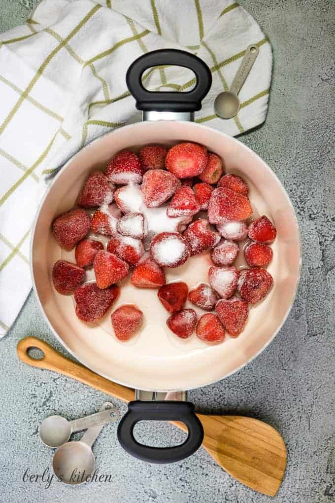 Slat has been added to the prepped strawberries.