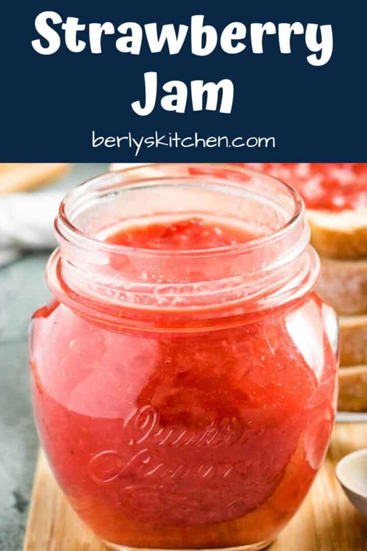 A close-up of the finished sunday morning strawberry jam.