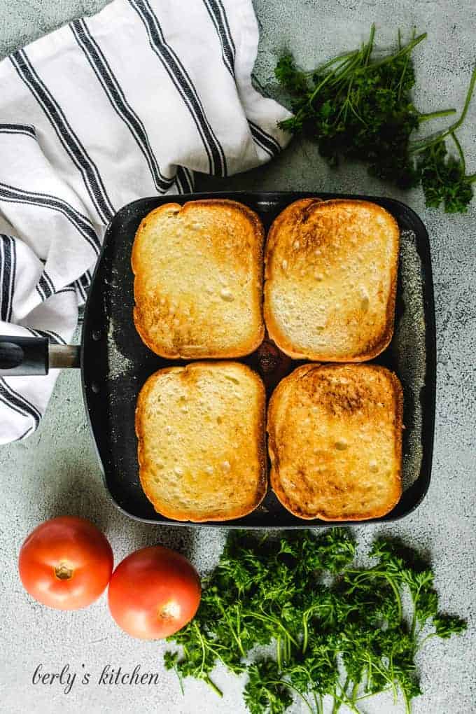 The sourdough has been flipped so both sides can toast.