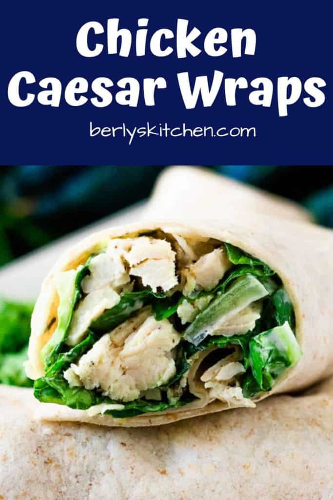 A close-up view of the chicken wrap showing the filling.