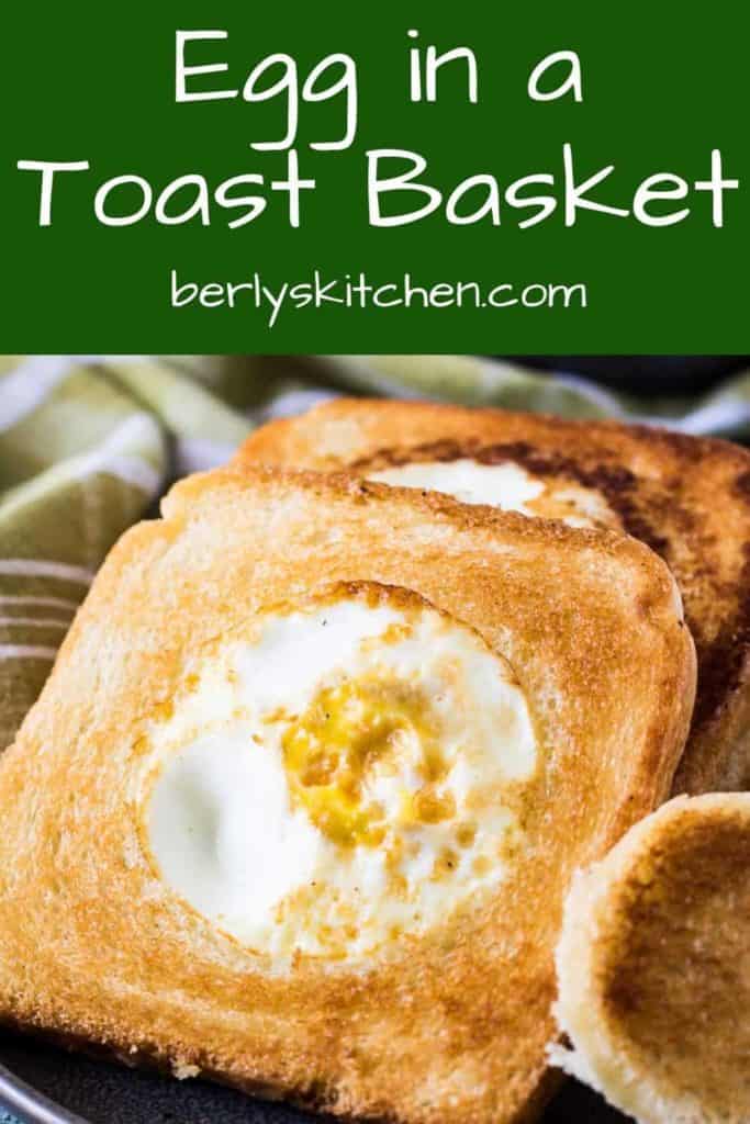 The finished fried eggs in toast baskets.