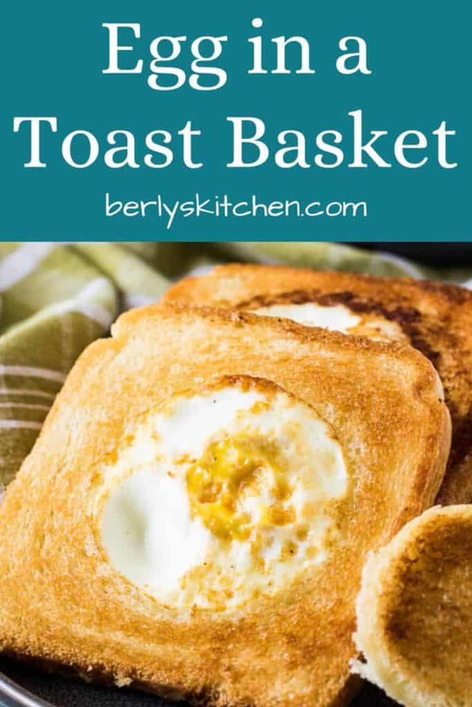 A close view of the finished egg in a toast basket.