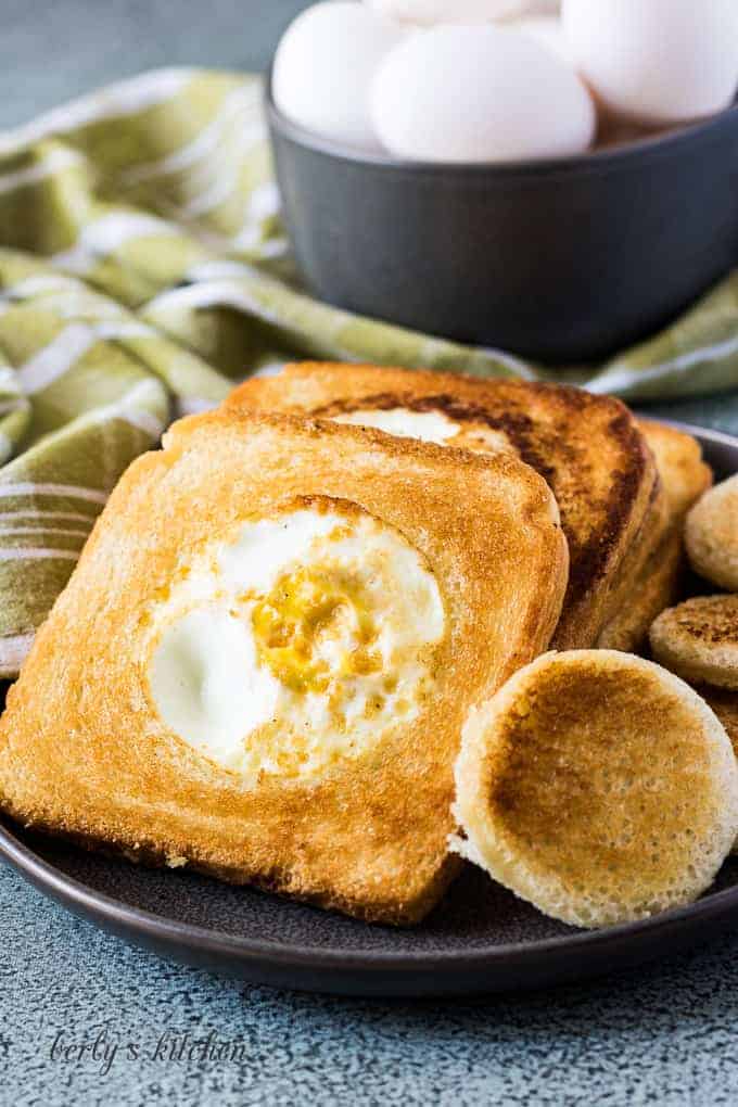 The toast has cooked and is served on a plate.