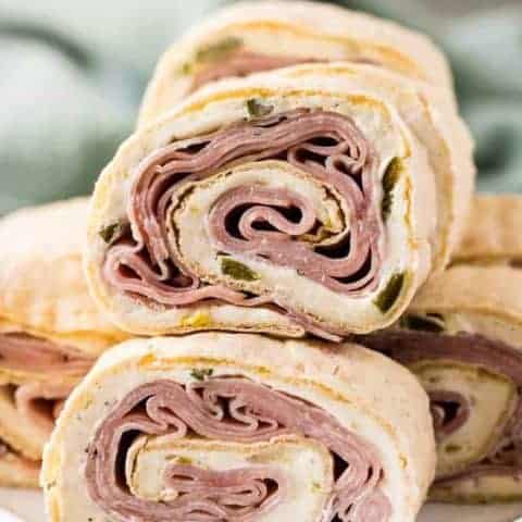 A side-view of the finished pinwheels showing the filling.