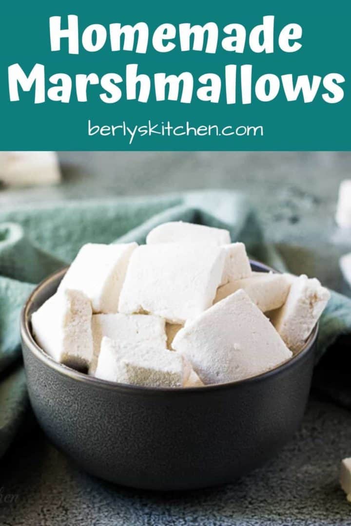 A large green bowl filled with the simple marshmallows.