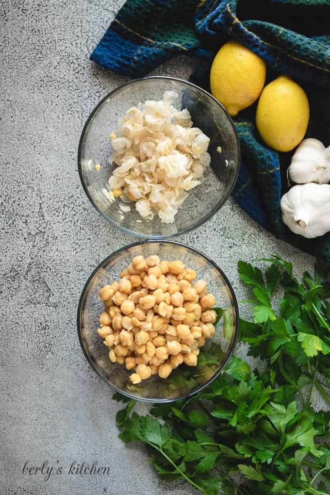 Canned chickpeas with the skins removed.