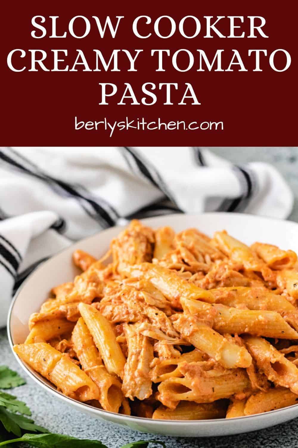 A close view of the creamy chicken pasta in a bowl.