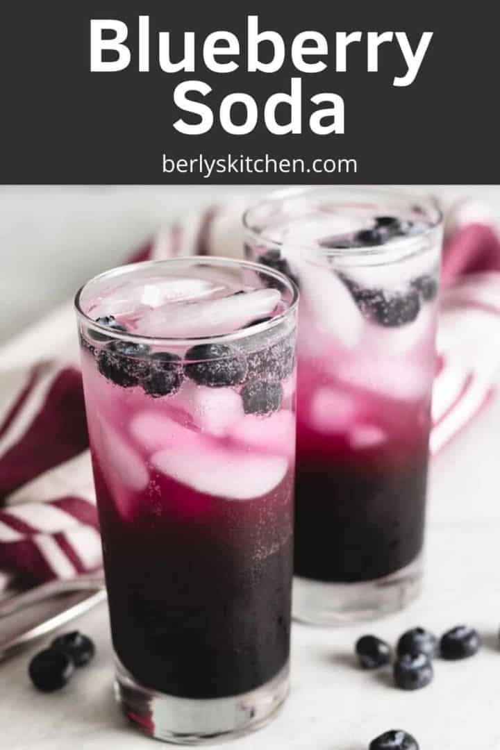 A close-up of the blueberry soda in glasses.
