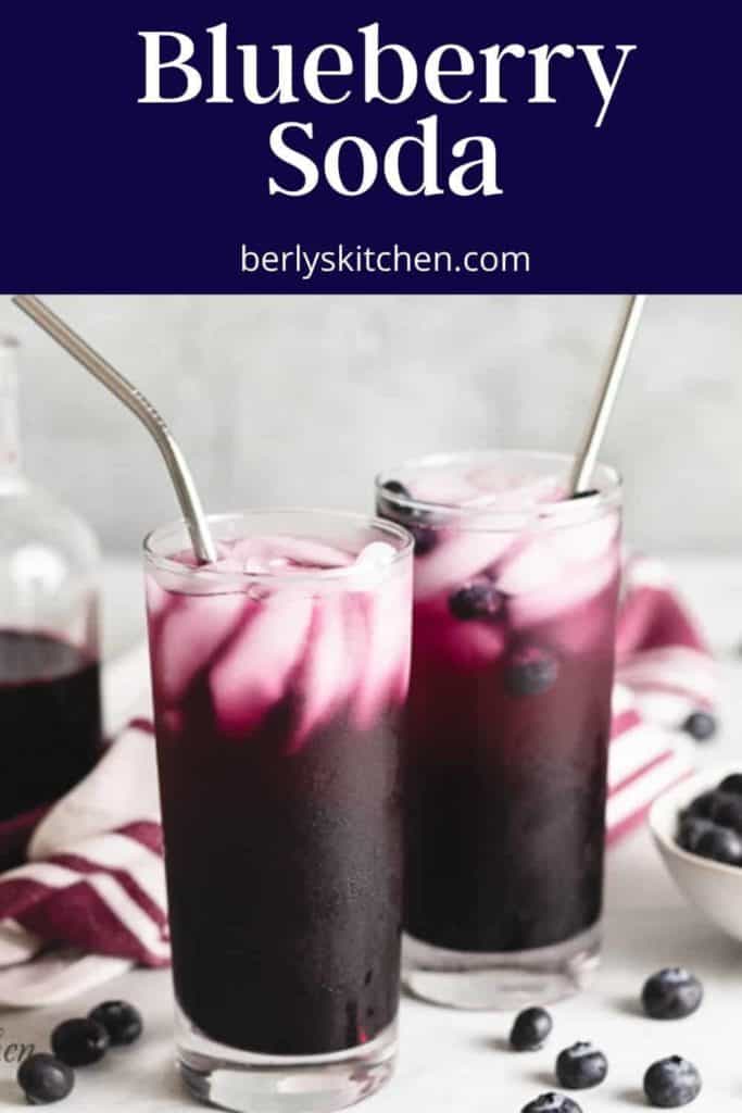 Fresh blueberry soda served with garnished with fresh berries.