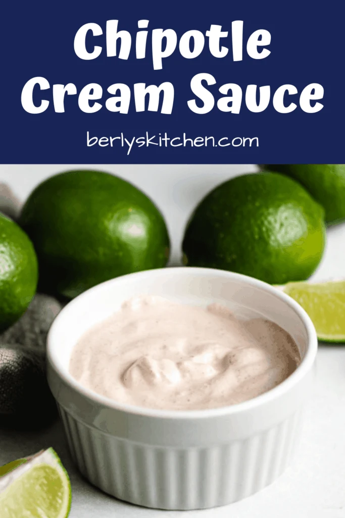 The chipotle cream sauce served in a small white ramekin.