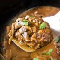 Salisbury steak on a spatula.