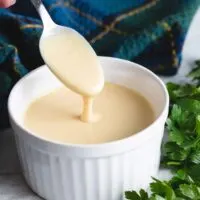 A small spoon being dipped into the sauce.