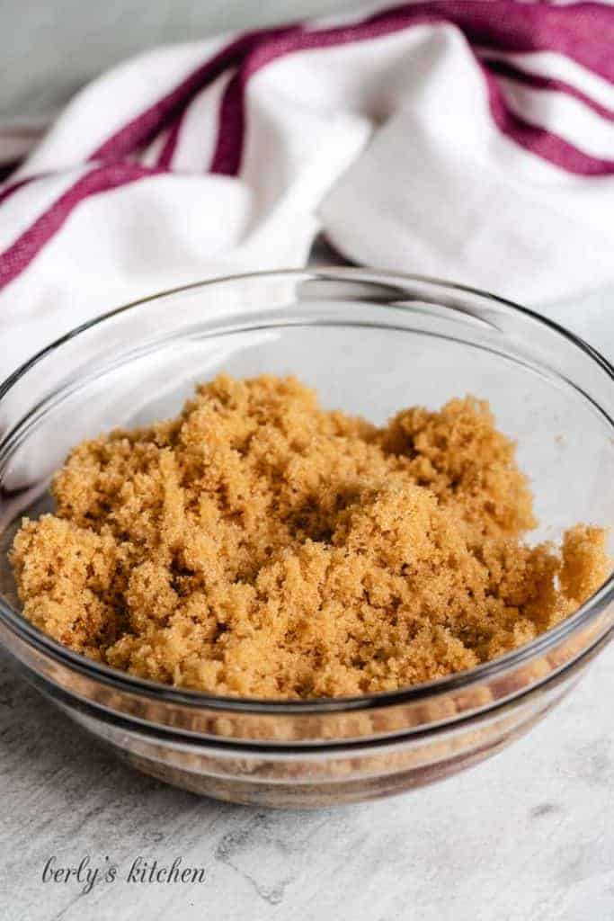 The finished dark brown sugar in the mixing bowl.