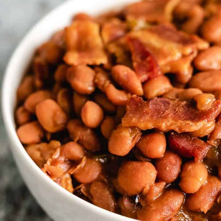 Instant Pot Baked Beans A close-up photo of the baked beans.