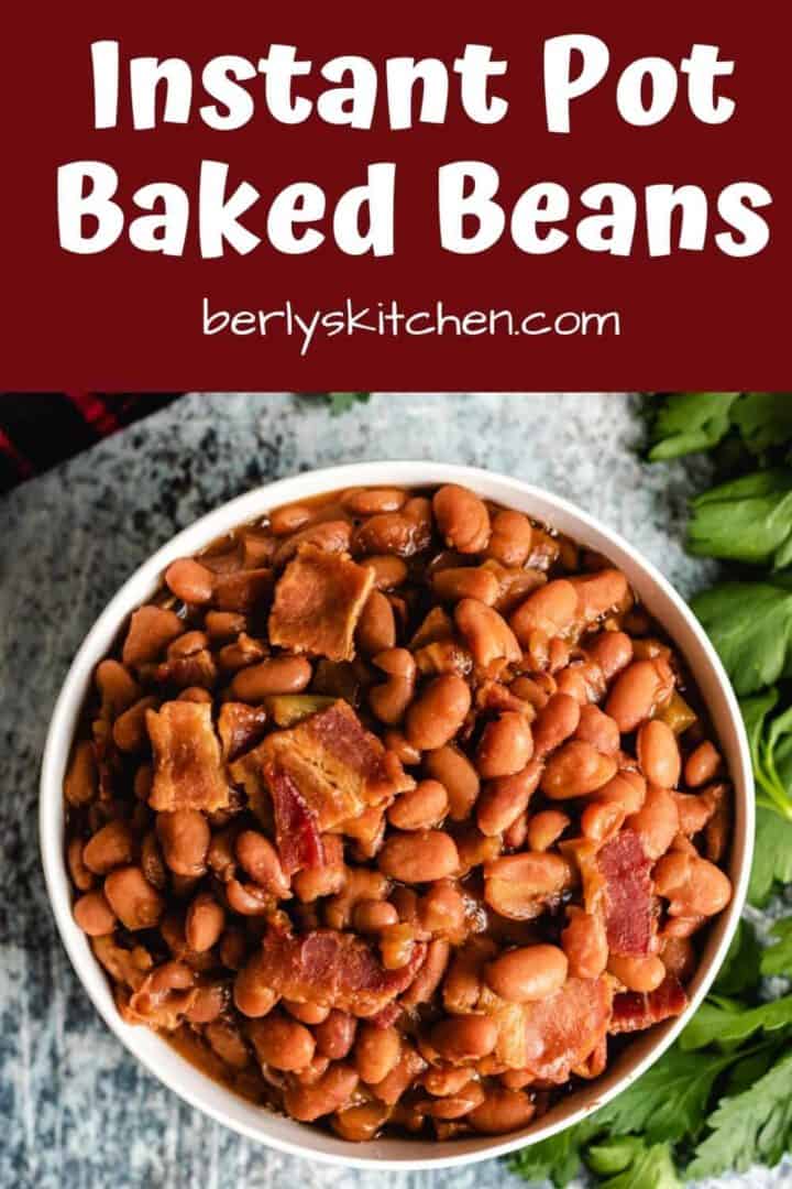 Top down of the Instant Pot baked beans in a bowl.