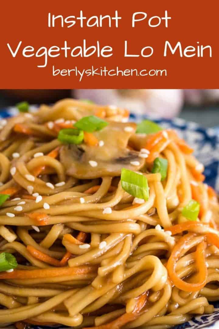 A single serving of the lo mein on a decorative plate.