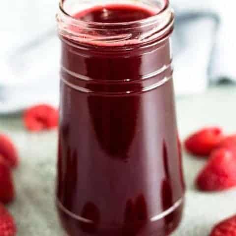 The finished flavored syrup stored in a jar.