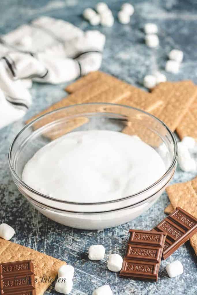 The marshmallow cream in a another mixing bowl.