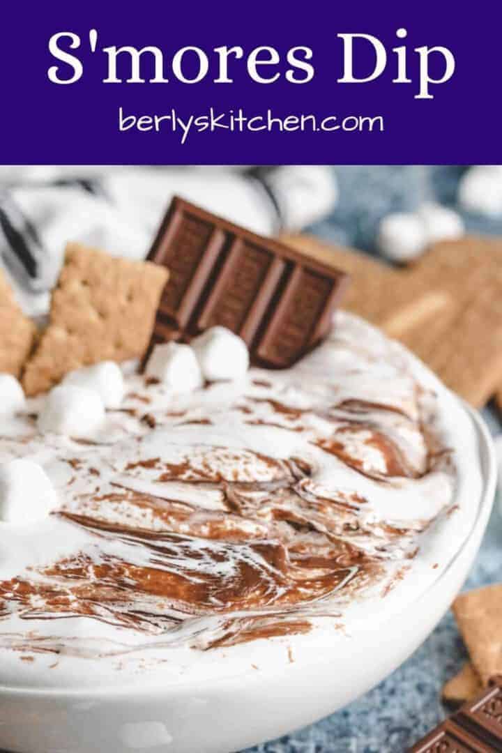 A close-up of the smores dip in a bowl.