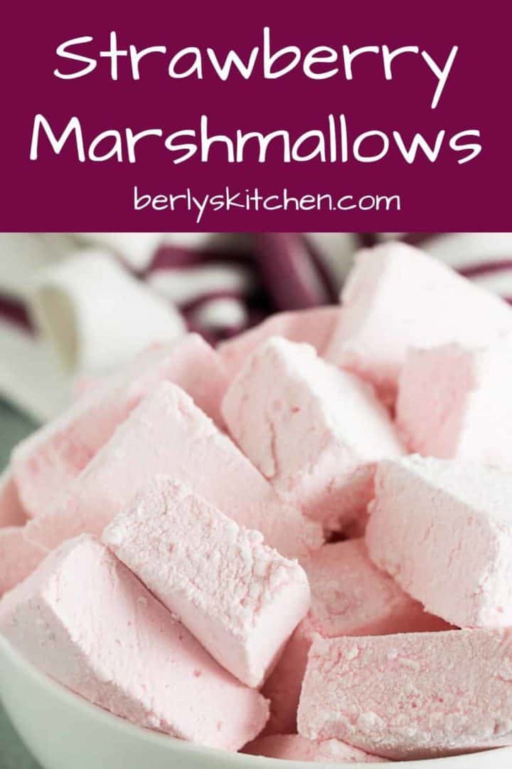 A close-up view of the homemade marshmallows in a white bowl.