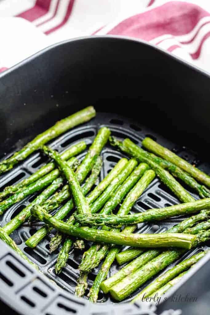 The cooked vegetable sitting in the basket,