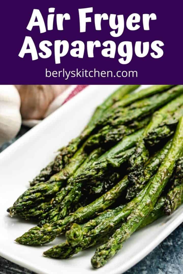 A close-up view of cooked air fryer asparagus.