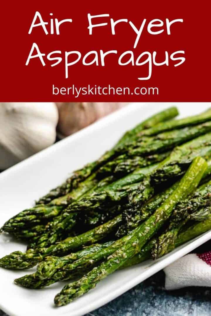 The finished air fryer asparagus on a plate.