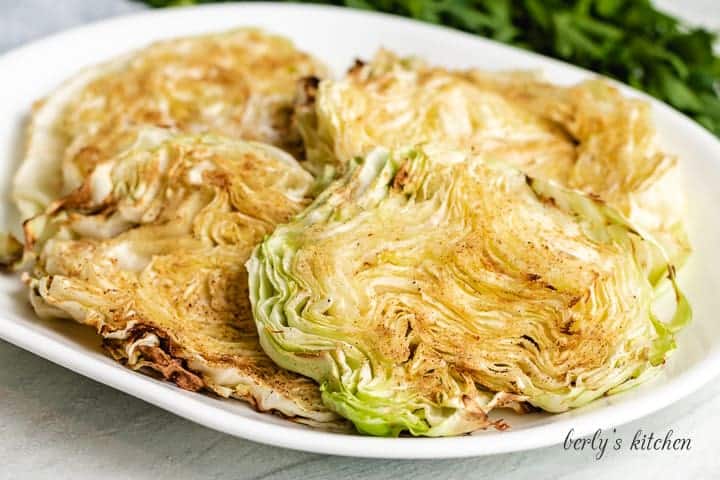 A close-up view of the air fryer cabbage.