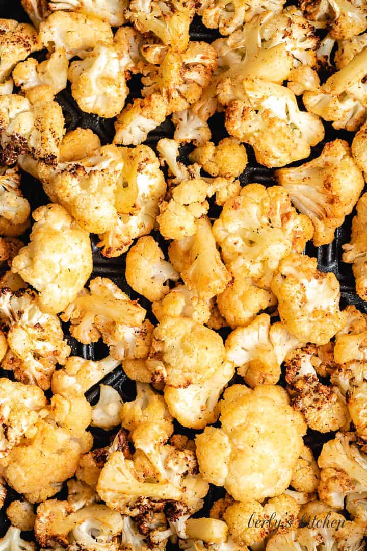 A close-up view of the cooked cauliflower.