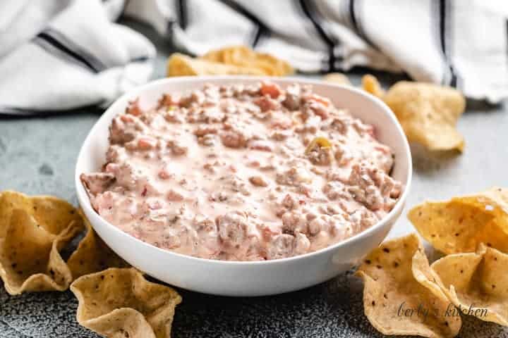 The Italian sausage dip served in a bowl.