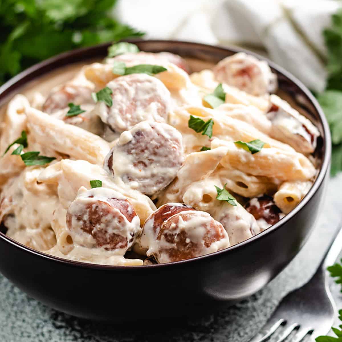 Creamy kielbasa pasta