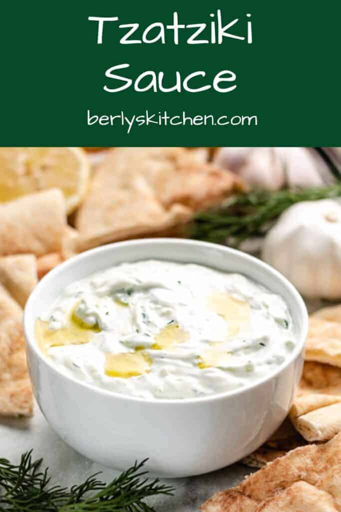 Tzatziki sauce made with sour cream served with pita chips.
