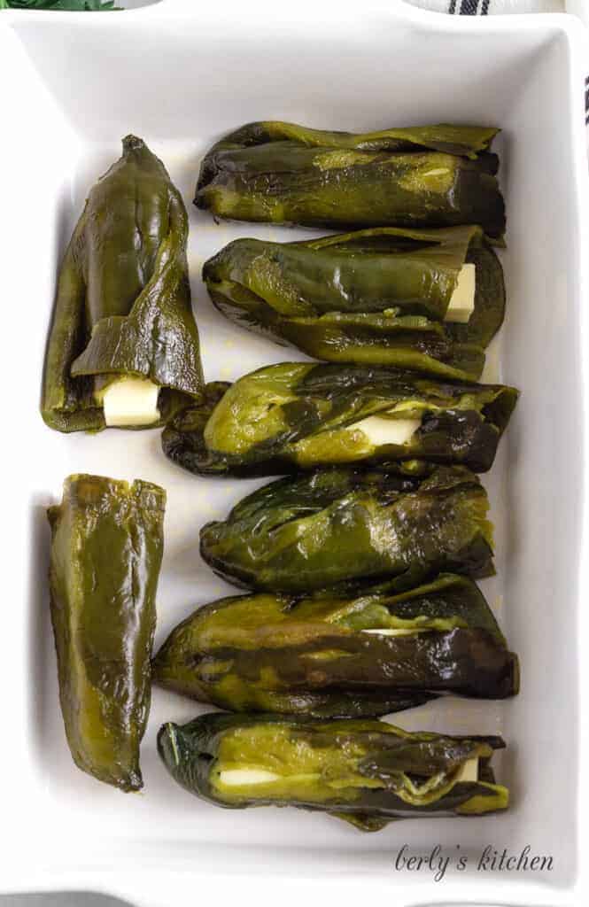 The peppers have been stuffed with cheese.