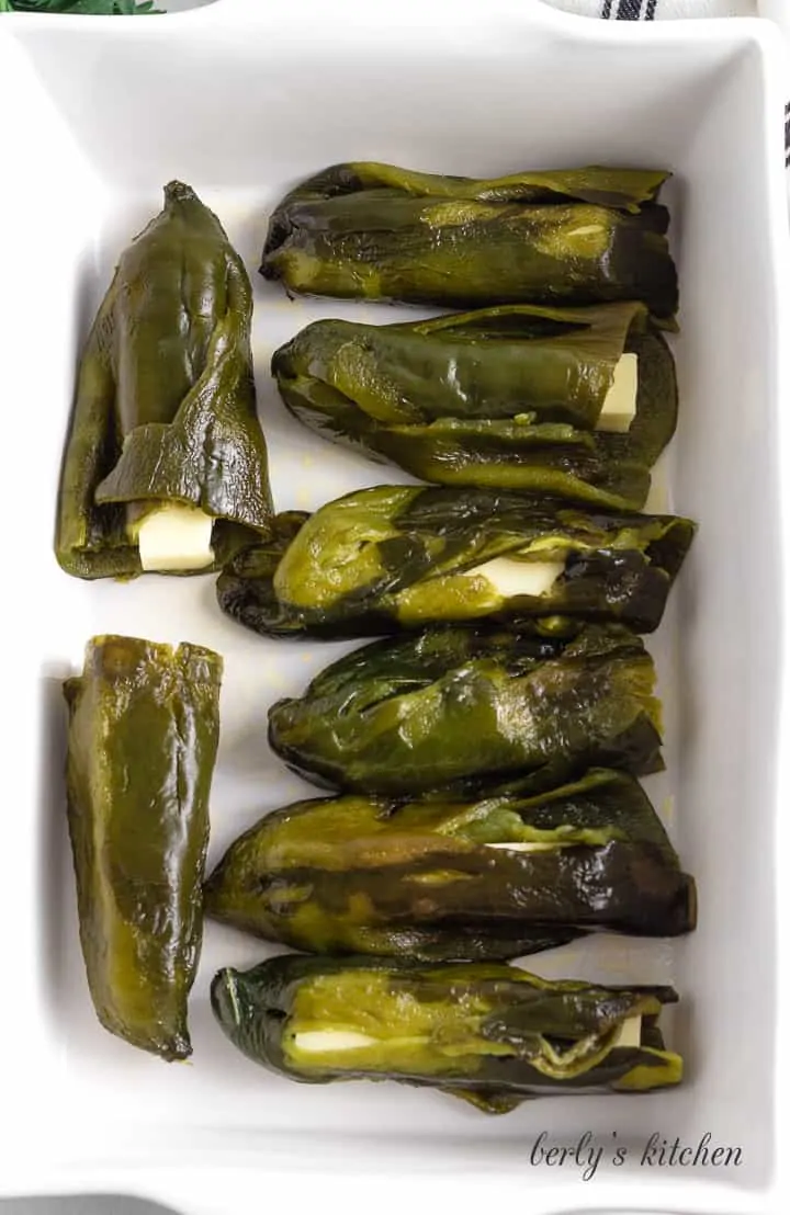 The peppers have been stuffed with cheese.