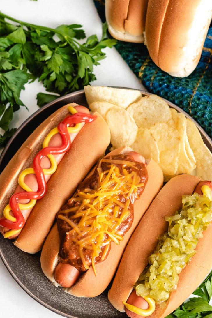 A top-down view of the pressure cooked hot dogs.