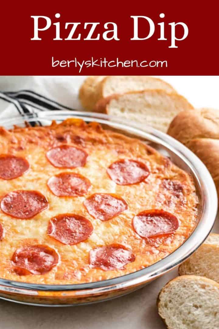 The pizza dip baked in a large pie pan.