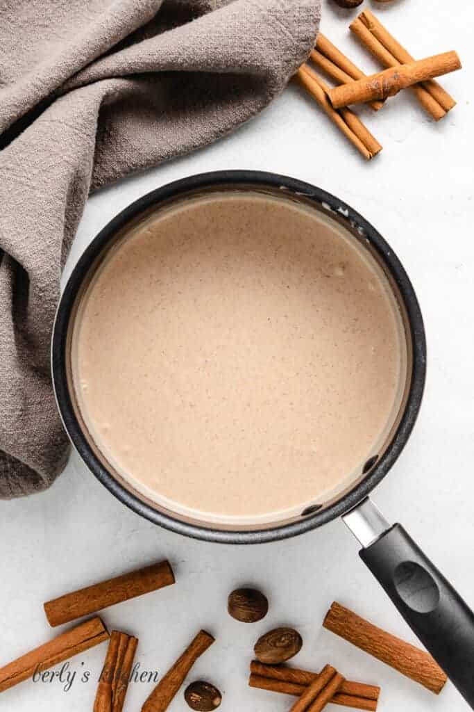 An aerial view of the finished pumpkin spice creamer.
