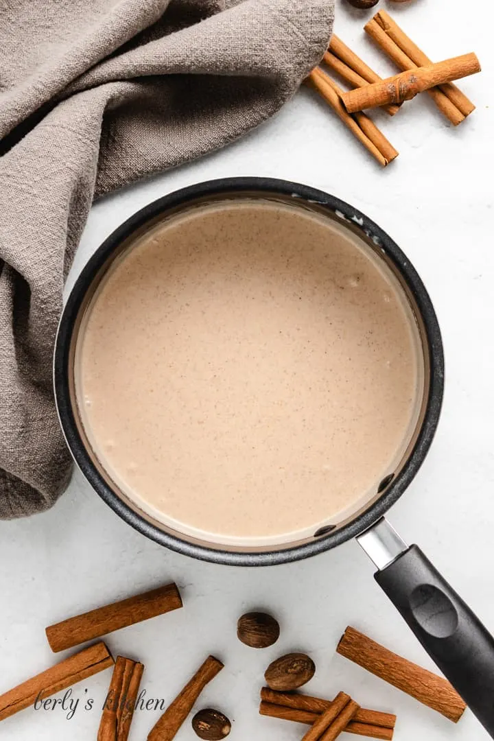 An aerial view of the finished pumpkin spice creamer.