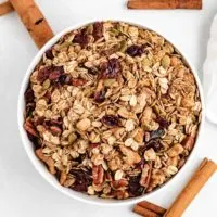 An aerial view of the pumpkin spice granola in a bowl.