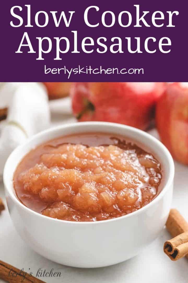 A bowl of the slow cooker applesauce.