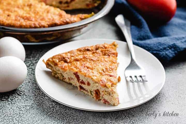A slice of the Southwest quiche on a plate.