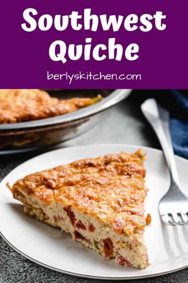 The crust less Southwest quiche served on a small plate.
