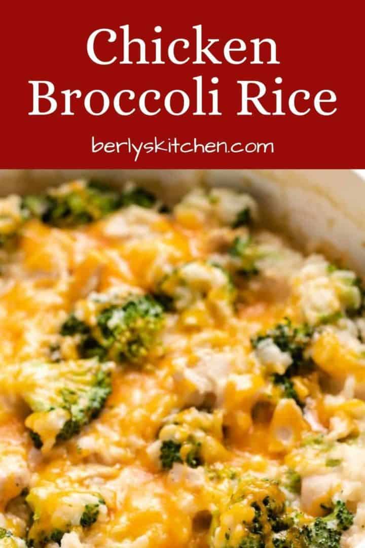 A close-up of the cheesy chicken rice and broccoli dinner.