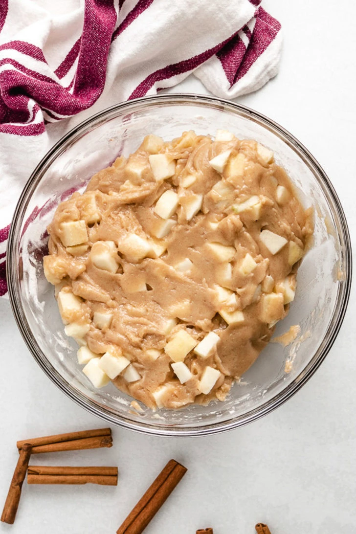 Fresh chopped apples added to the batter.