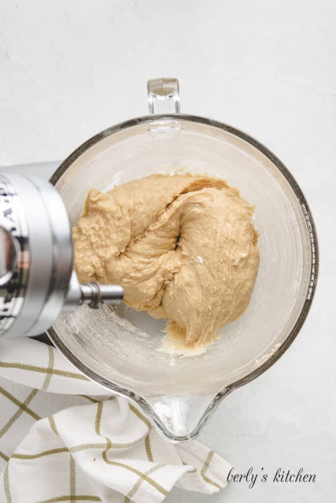 Flour mixed with the wet ingredients to form a dough.
