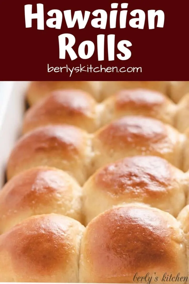 The finished homemade hawaiian rolls in a pan.