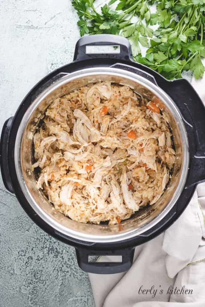 Shredded chicken in an Instant Pot.