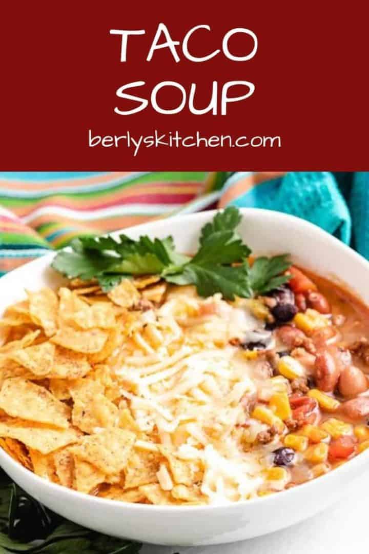 The stove top taco soup served with fresh cilantro.