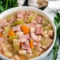 A serving of the bean soup in a bowl.